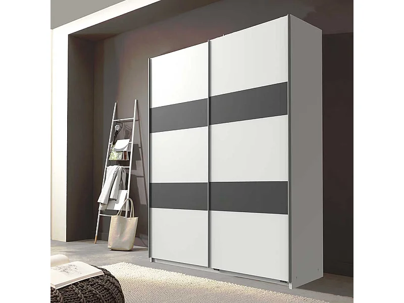 Schlafzimmer Gleittürenschrank in Weiß und Dunkelgrau 135 cm breit