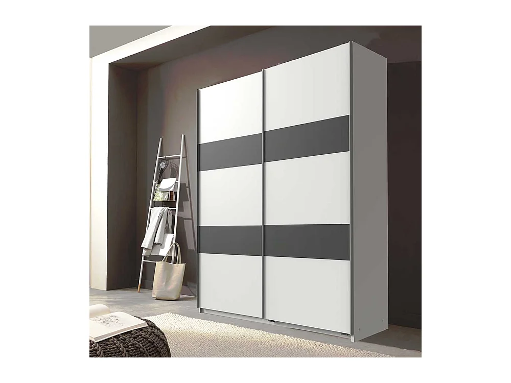 Schlafzimmer Gleittürenschrank in Weiß und Dunkelgrau 135 cm breit