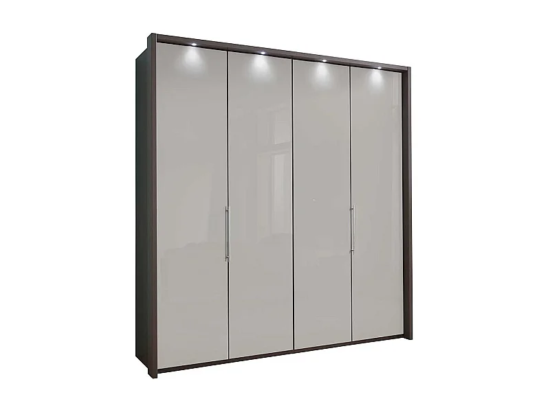 Falttüren Schlafzimmerschrank in Hellgrau und Braun LED Beleuchtung
