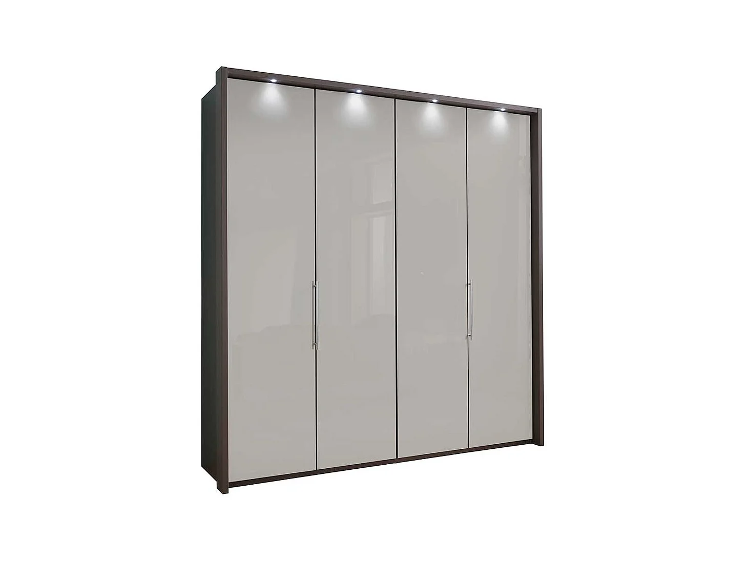 Falttüren Schlafzimmerschrank in Hellgrau und Braun LED Beleuchtung