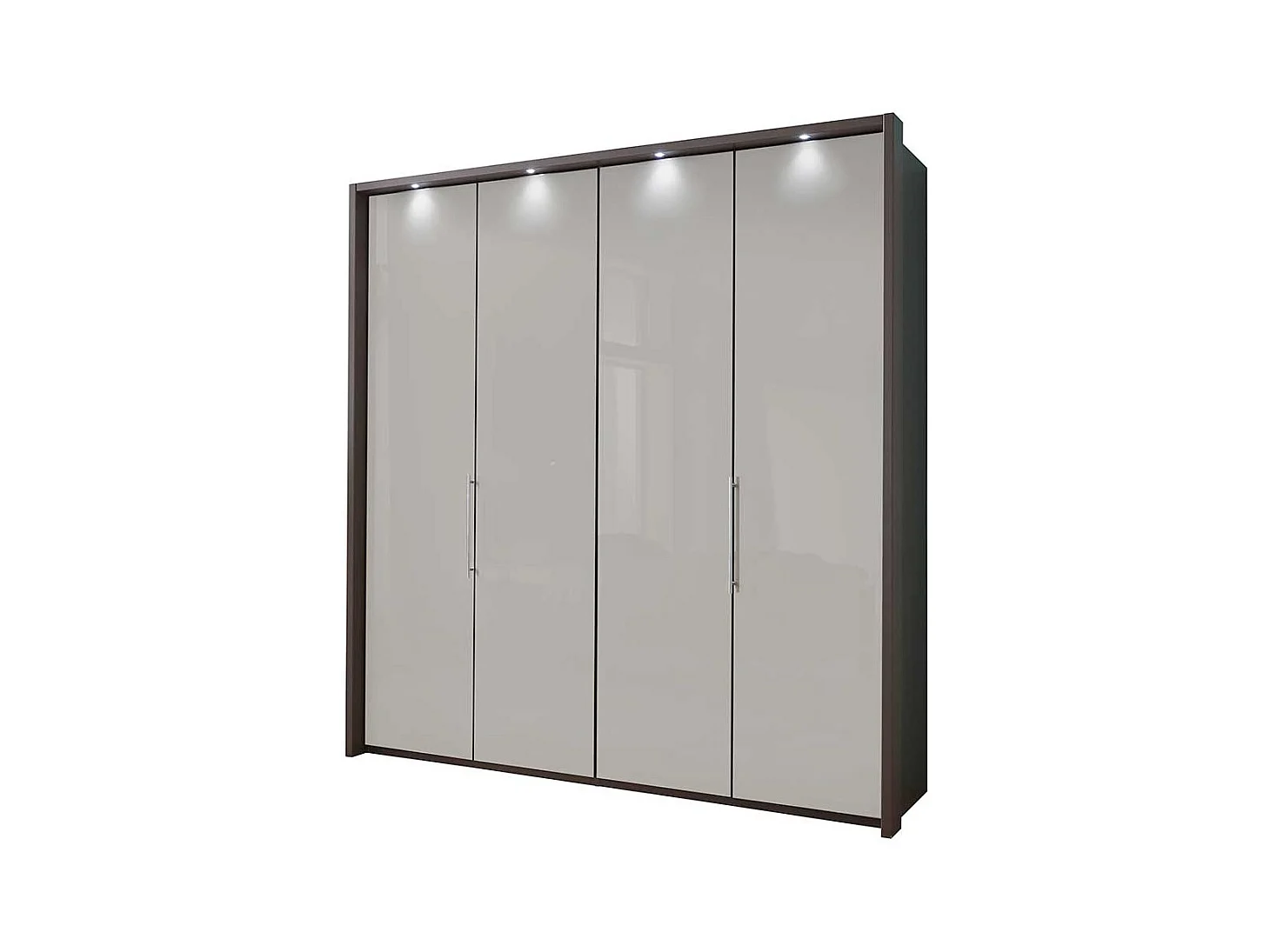 Falttüren Schlafzimmerschrank in Hellgrau und Braun LED Beleuchtung