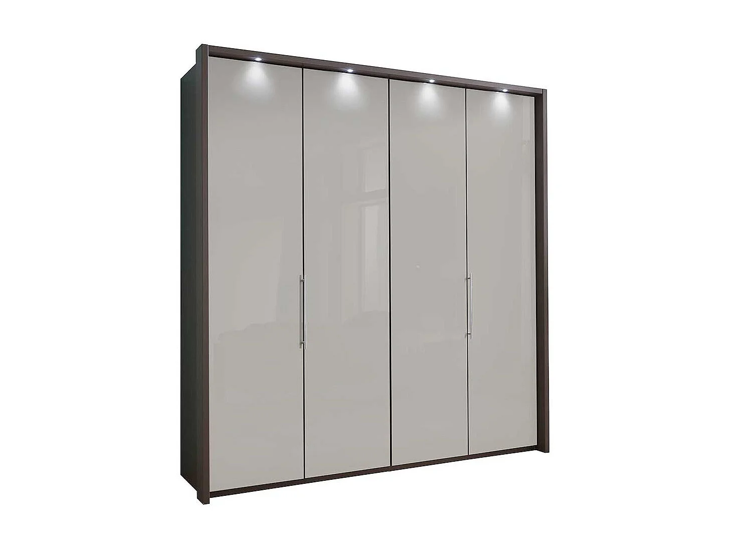 Falttüren Schlafzimmerschrank in Hellgrau und Braun LED Beleuchtung