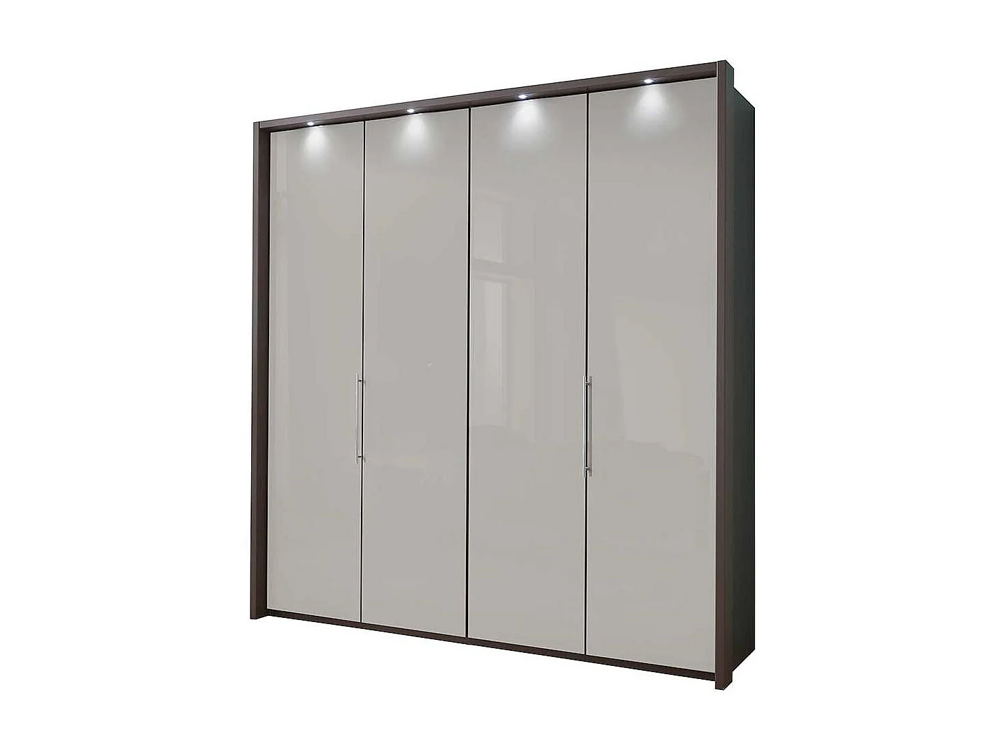 Falttüren Schlafzimmerschrank in Hellgrau und Braun LED Beleuchtung