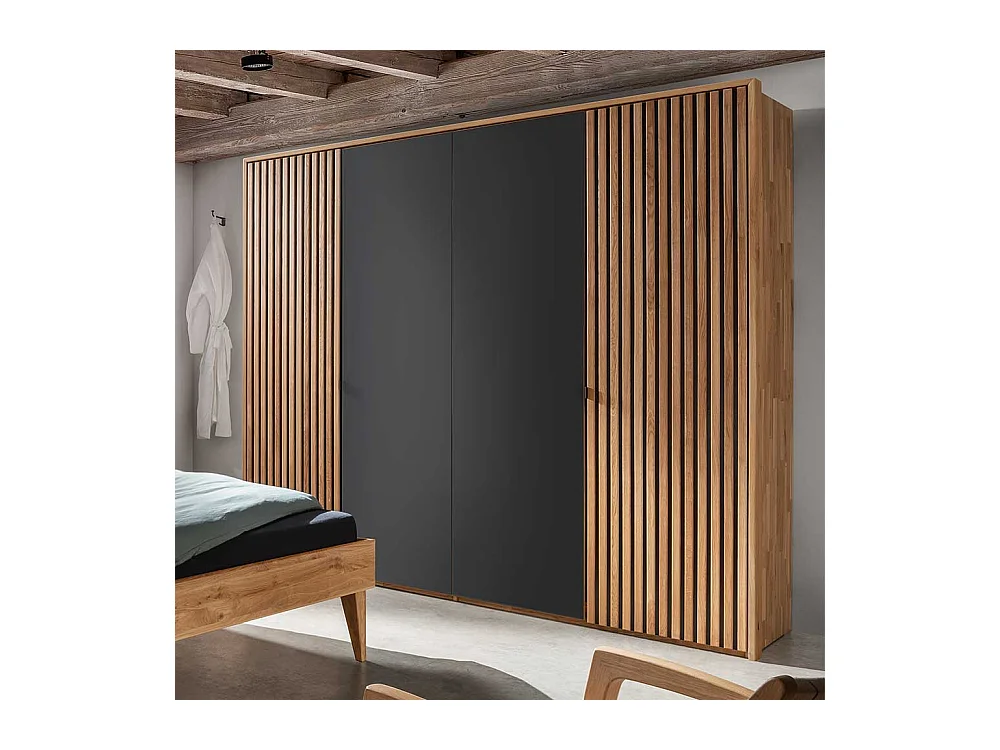 Kleiderschrank Massivholz Wildeiche Front glasbeschichtet Anthrazit