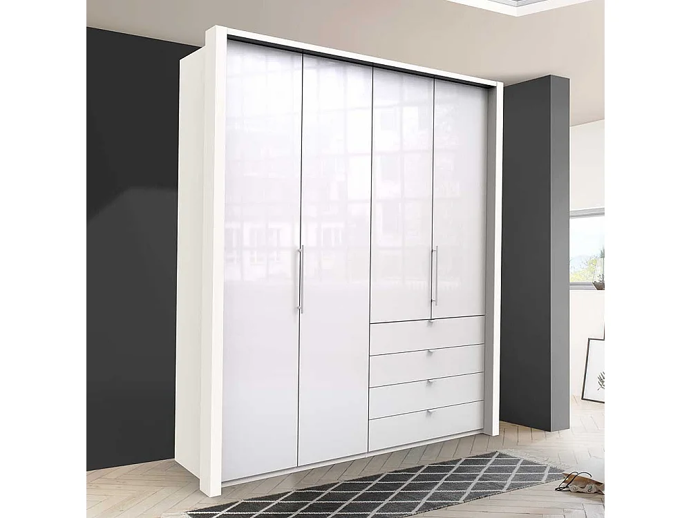 Jugend Kleiderschrank in Weiß Glas beschichtet Falttüren