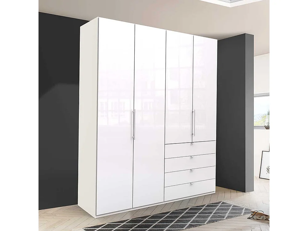 Jugend Kleiderschrank in Weiß Glas beschichtet Falttüren