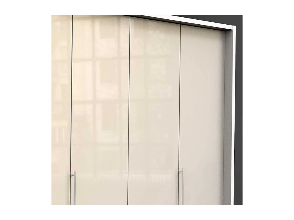 Panorama Falttürenschrank in Cremefarben und Weiß neun Schubladen