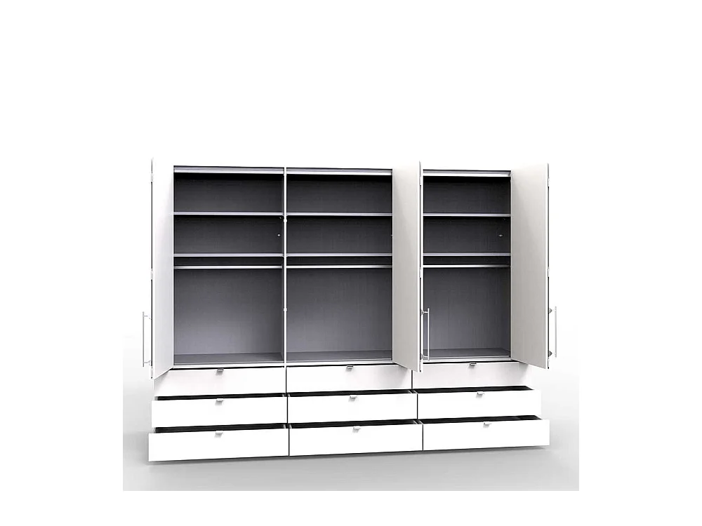 Panorama Falttürenschrank in Cremefarben und Weiß neun Schubladen