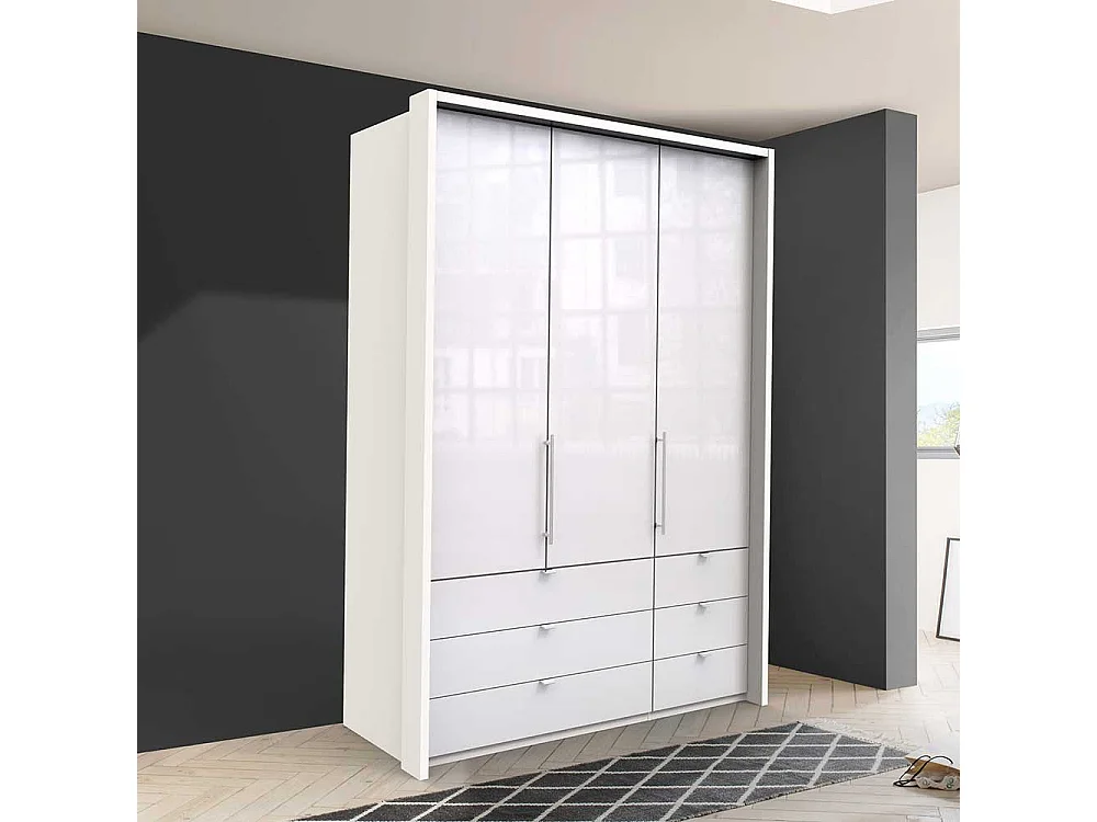 Kleiderschrank glasbeschichtet sechs Schubladen