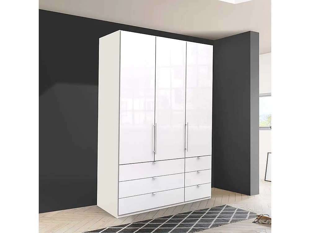 Kleiderschrank glasbeschichtet sechs Schubladen