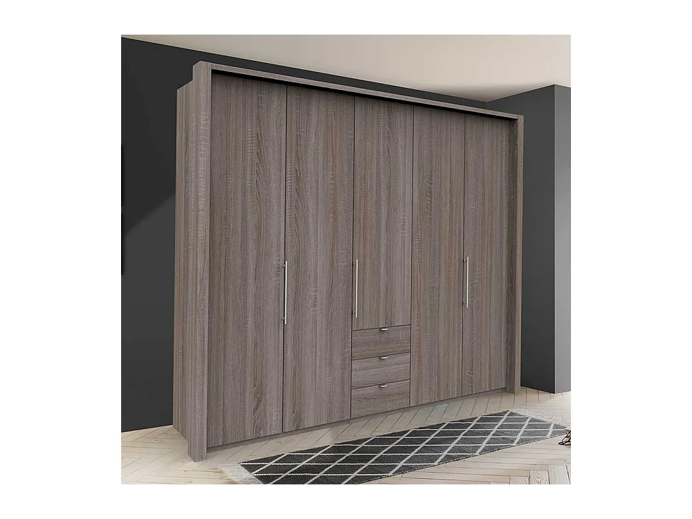 Falttüren Kleiderschrank in Eiche Trüffelfarben drei Schubladen