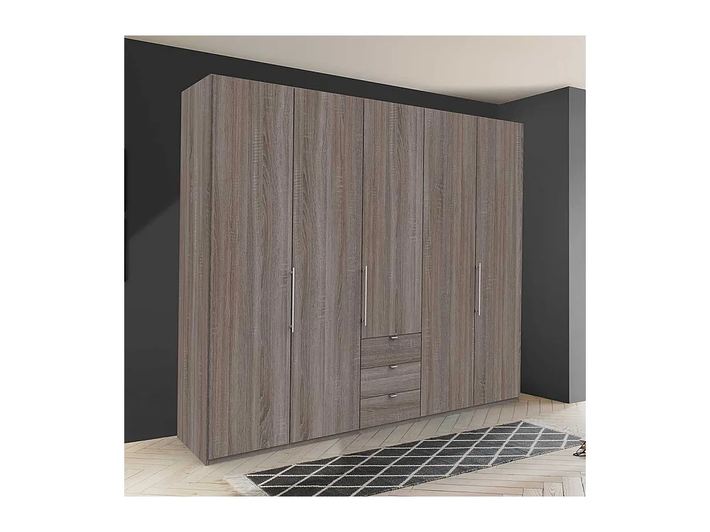 Falttüren Kleiderschrank in Eiche Trüffelfarben drei Schubladen