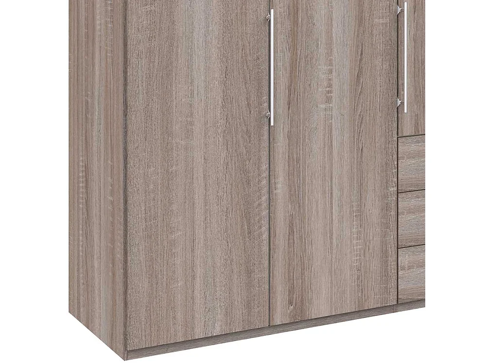 Falttüren Kleiderschrank in Eiche Trüffelfarben drei Schubladen