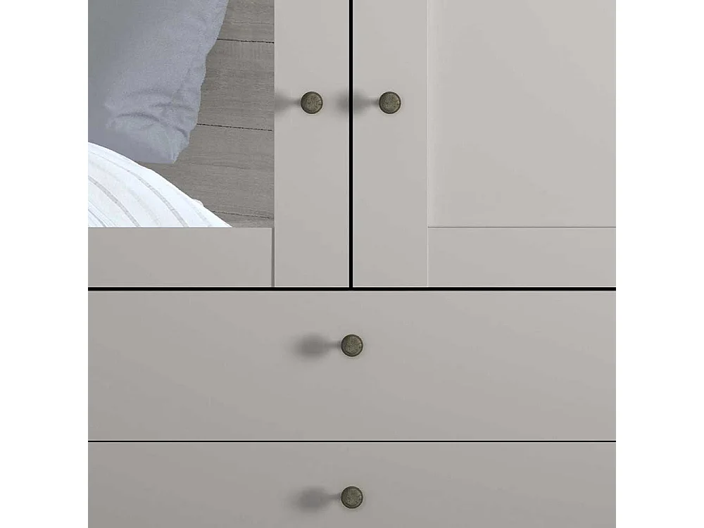 Kleiderschrank Spiegel links mit drei Schubladen Hellgrau