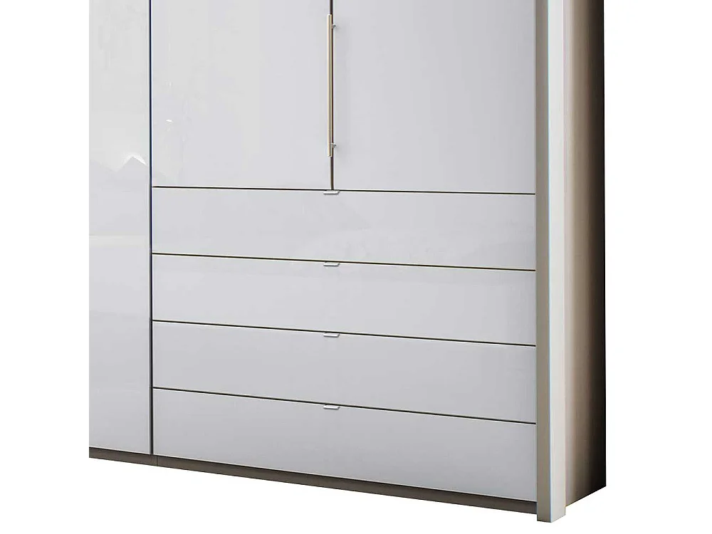 Falttüren Schlafzimmerschrank in Weiß und Hellgrau LED Beleuchtung