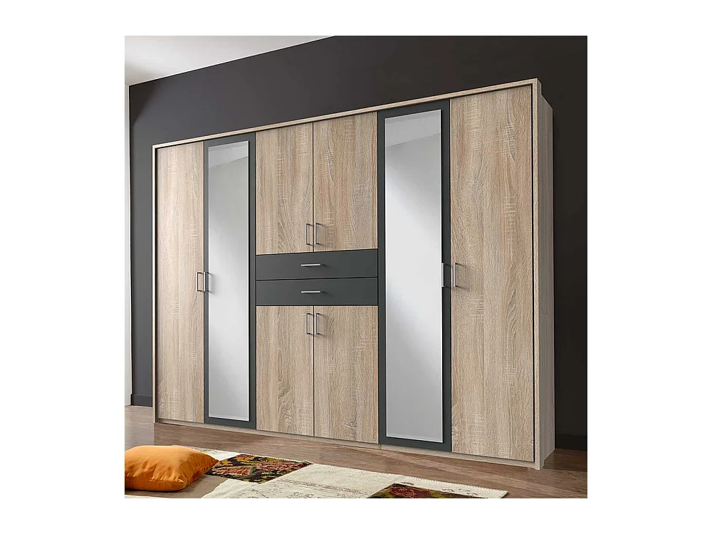 Drehtürschrank Schlafzimmer groß in Eiche Sägerau Dunkelgrau