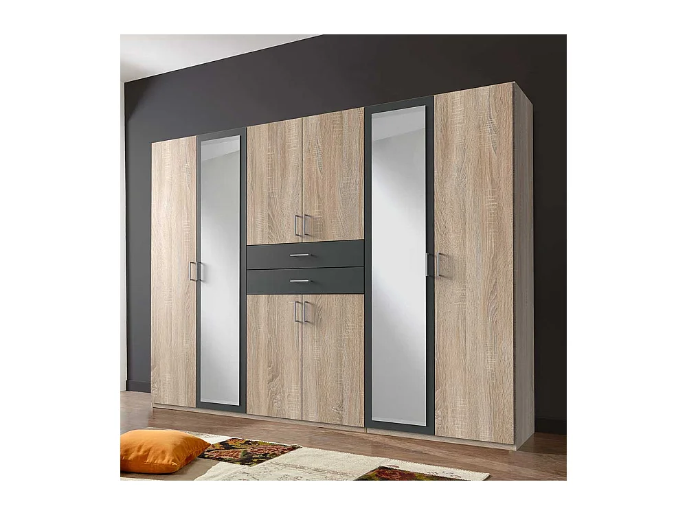 Drehtürschrank Schlafzimmer groß in Eiche Sägerau Dunkelgrau