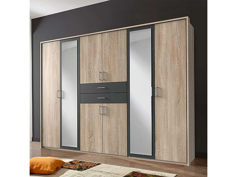 Drehtürschrank Schlafzimmer groß in Eiche Sägerau Dunkelgrau