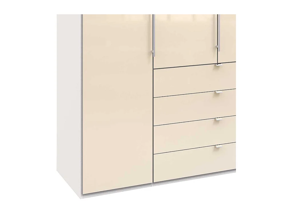 Cremefarbener Schlafzimmerschrank 4 türig 8 Schubladen