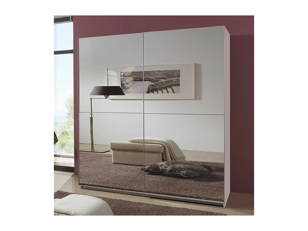 Schwebetürenschrank Weiß Spiegelfront 179 cm breit 198 cm hoch