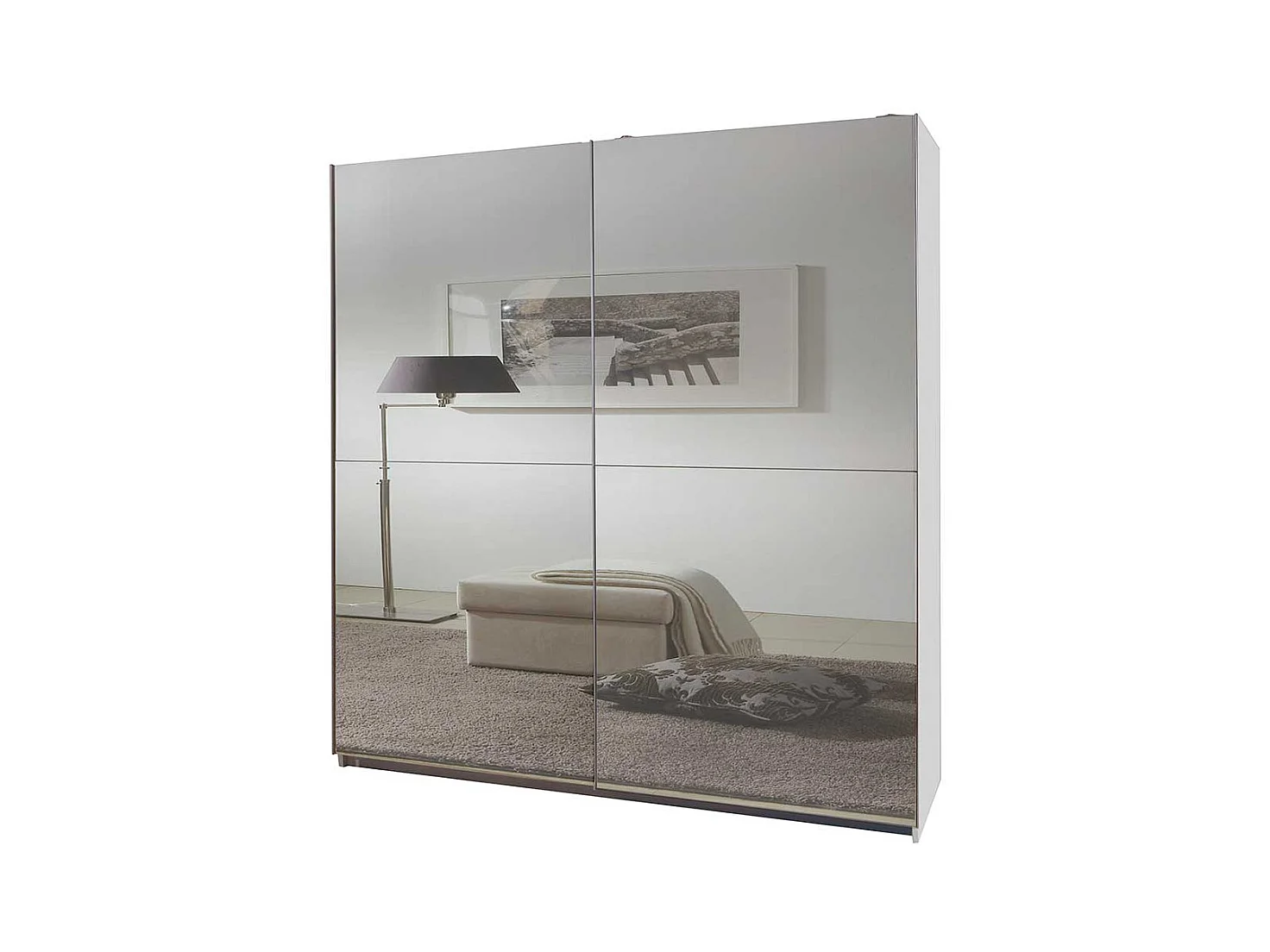 Schwebetürenschrank Weiß Spiegelfront 179 cm breit 198 cm hoch