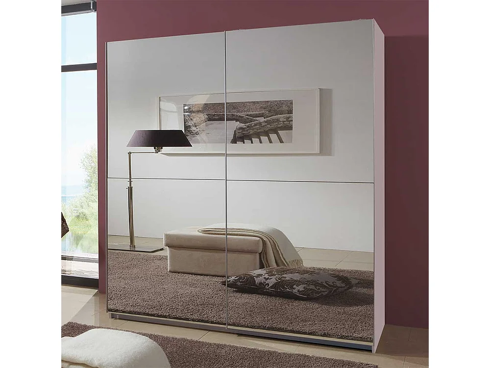 Schwebetürenschrank Weiß Spiegelfront 179 cm breit 198 cm hoch