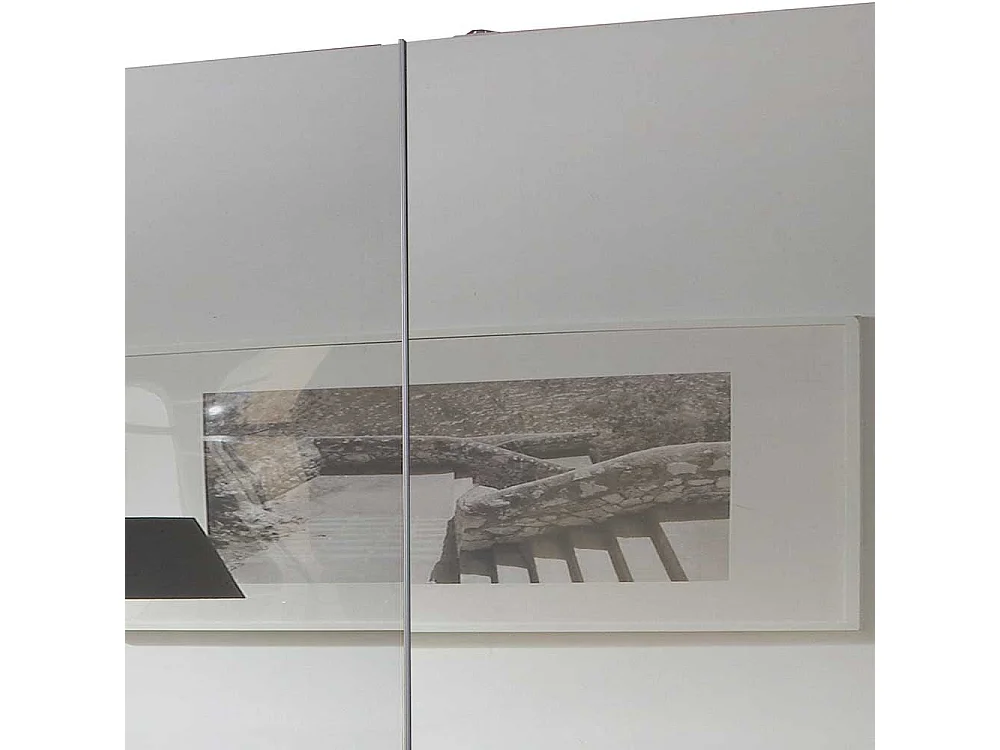 Schwebetürenschrank Weiß Spiegelfront 179 cm breit 198 cm hoch