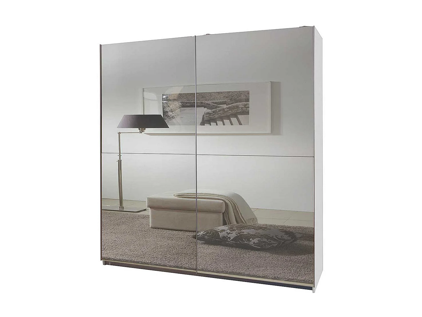 Schwebetürenschrank Weiß Spiegelfront 179 cm breit 198 cm hoch