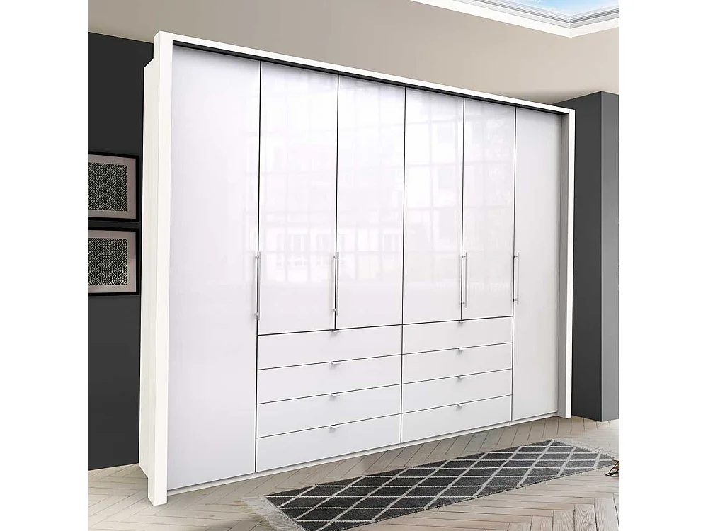 Weißer Kleiderschrank mit Schubladen Falttüren