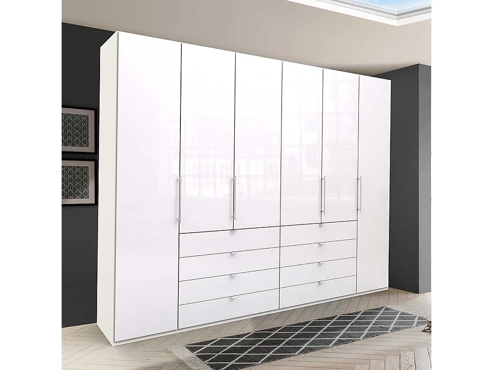 Weißer Kleiderschrank mit Schubladen Falttüren