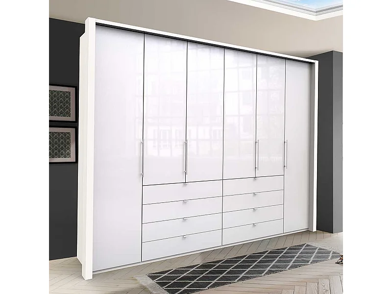 Weißer Kleiderschrank mit Schubladen Falttüren