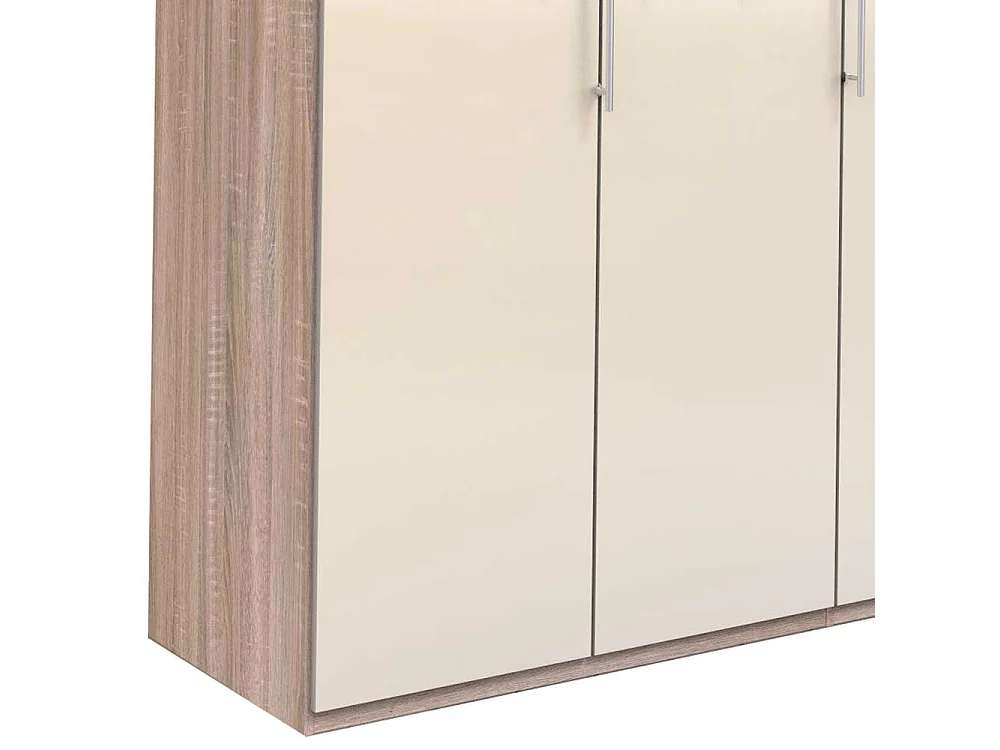 Jugend Kleiderschrank in Cremefarben und Eiche Sägerau glasbeschichtet