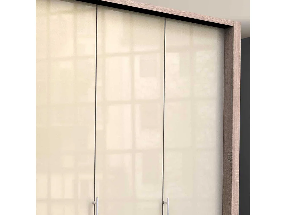 Jugend Kleiderschrank in Cremefarben und Eiche Sägerau glasbeschichtet