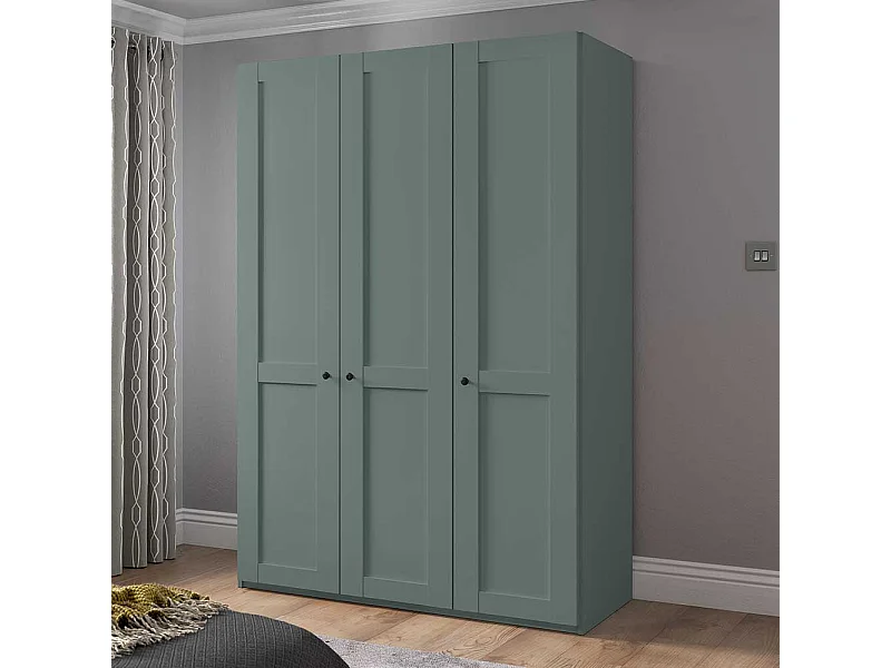 Landhaus-Kleiderschrank modern in Graugrün drei Drehtüren