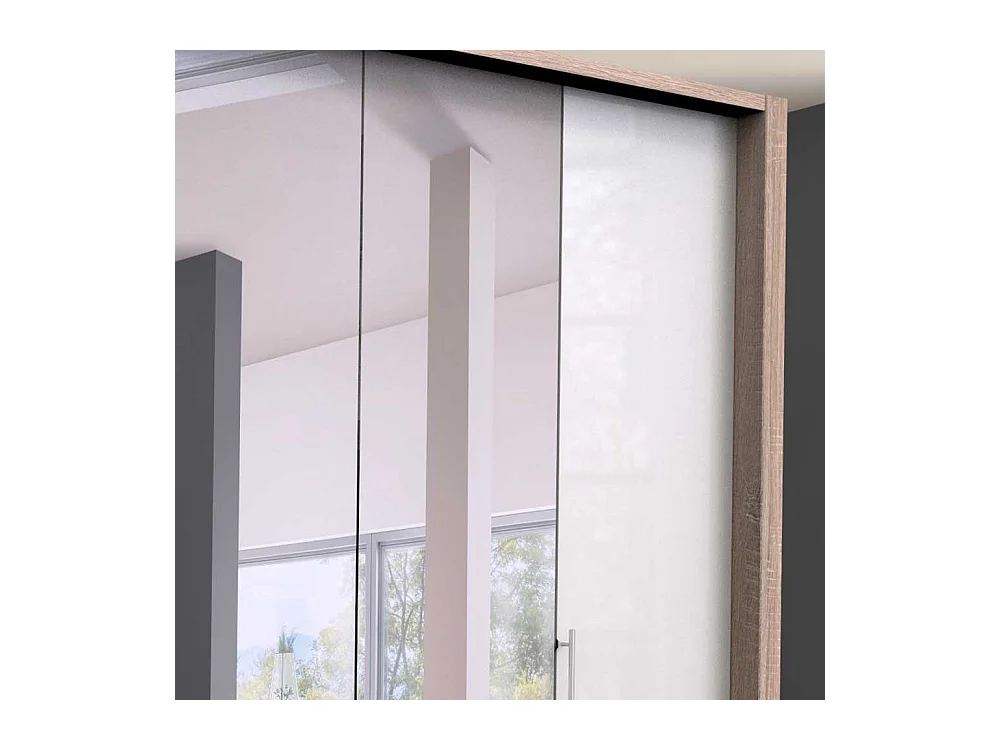 Gleittüren Kleiderschrank mit Spiegel Weiß Eiche Sägerau