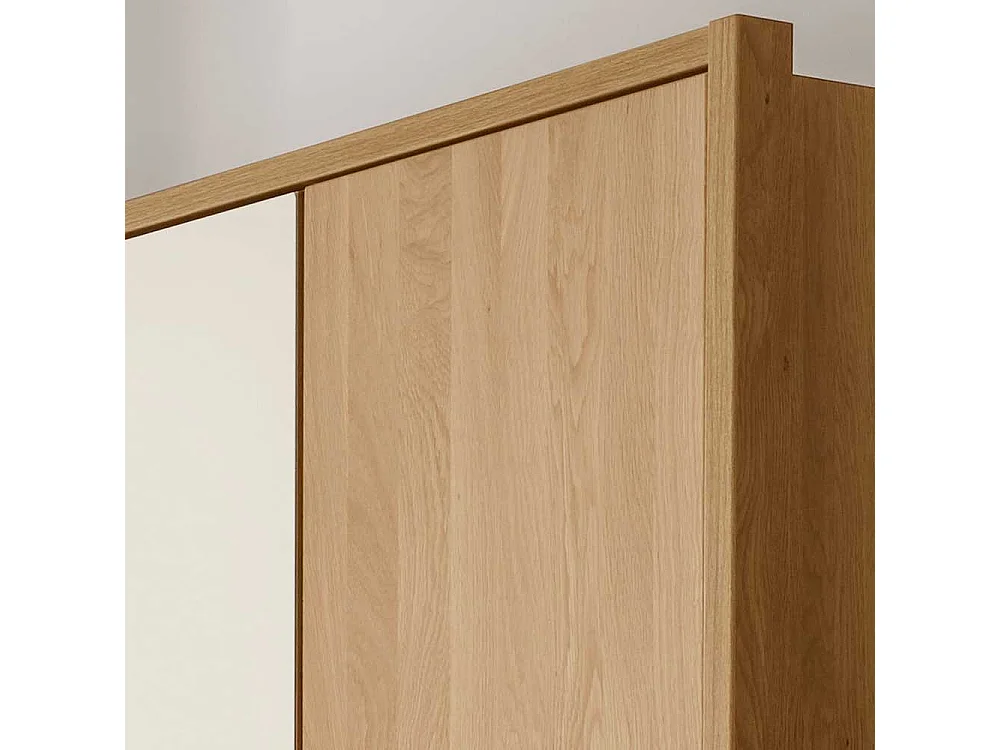 Kleiderschrank in Beige Glas beschichtet Eiche Massivholz