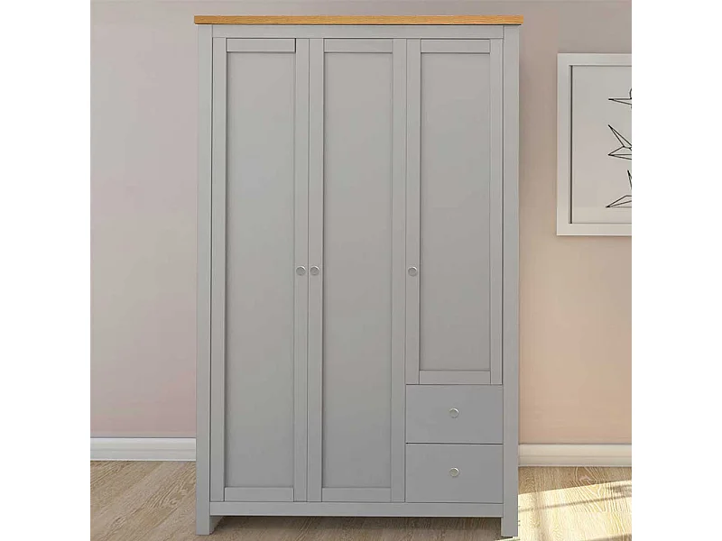 Drehtürenschrank in Grau und Eiche Optik Landhaus Design