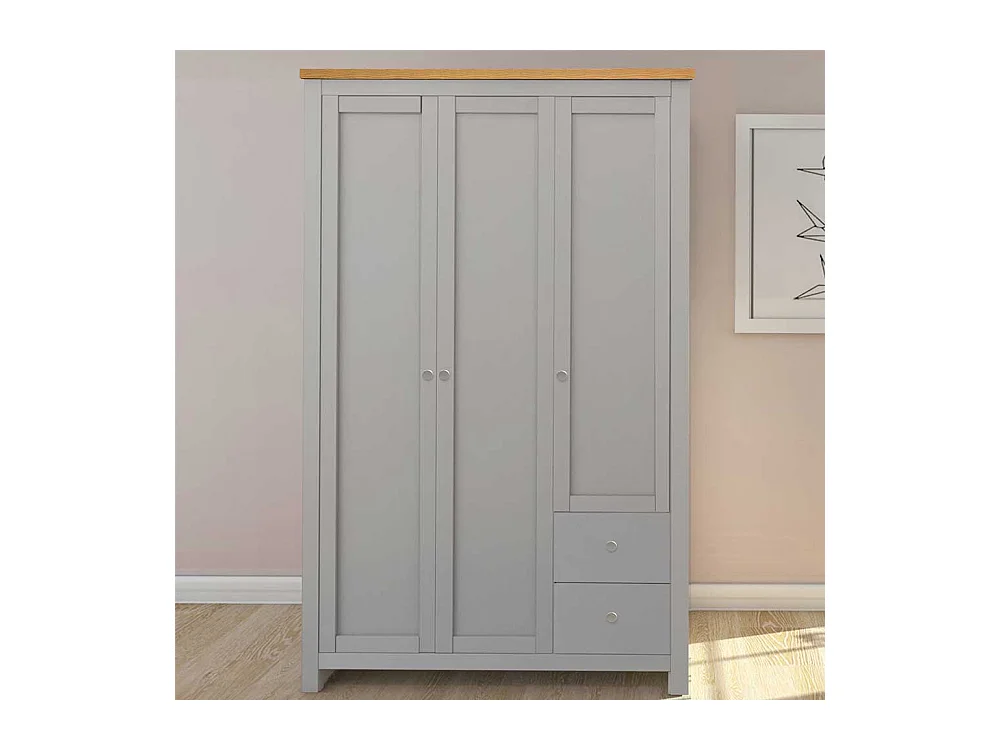 Drehtürenschrank in Grau und Eiche Optik Landhaus Design