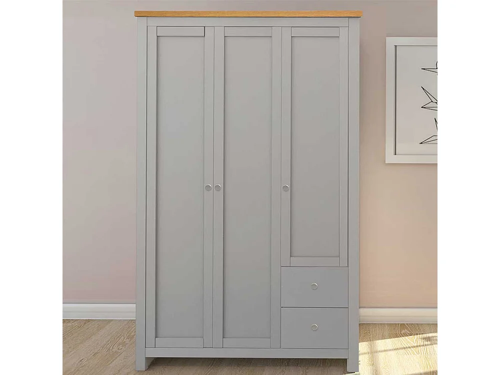 Drehtürenschrank in Grau und Eiche Optik Landhaus Design