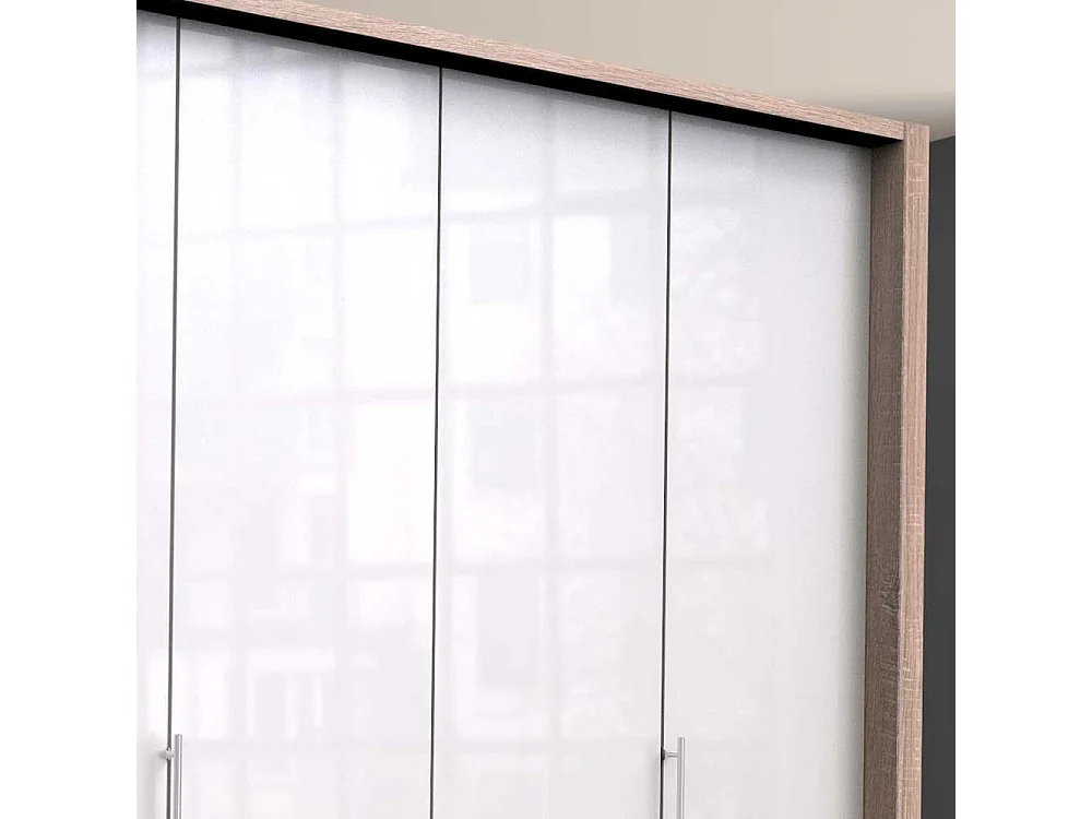 Gleittüren Kleiderschrank mit acht Schubladen Weiß Eiche Sägerau