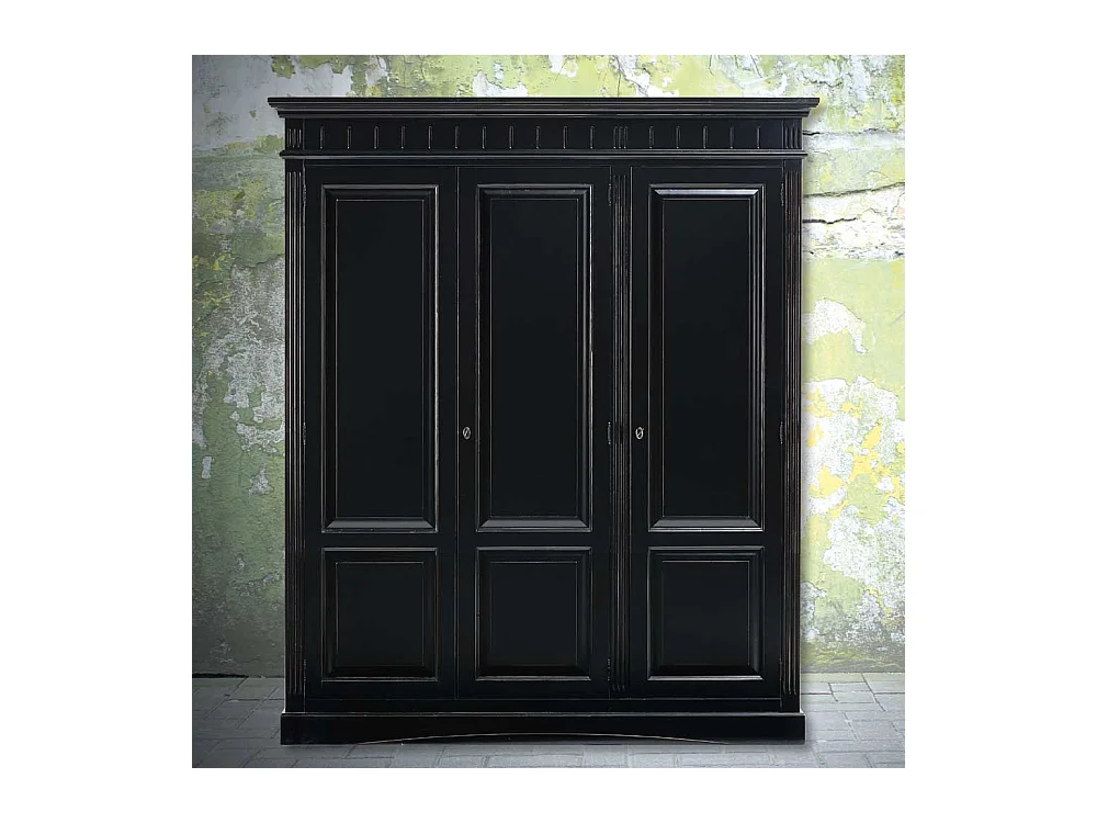 Kleiderschrank in Schwarz Fichte Massivholz