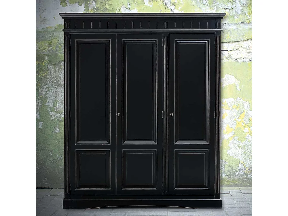 Kleiderschrank in Schwarz Fichte Massivholz