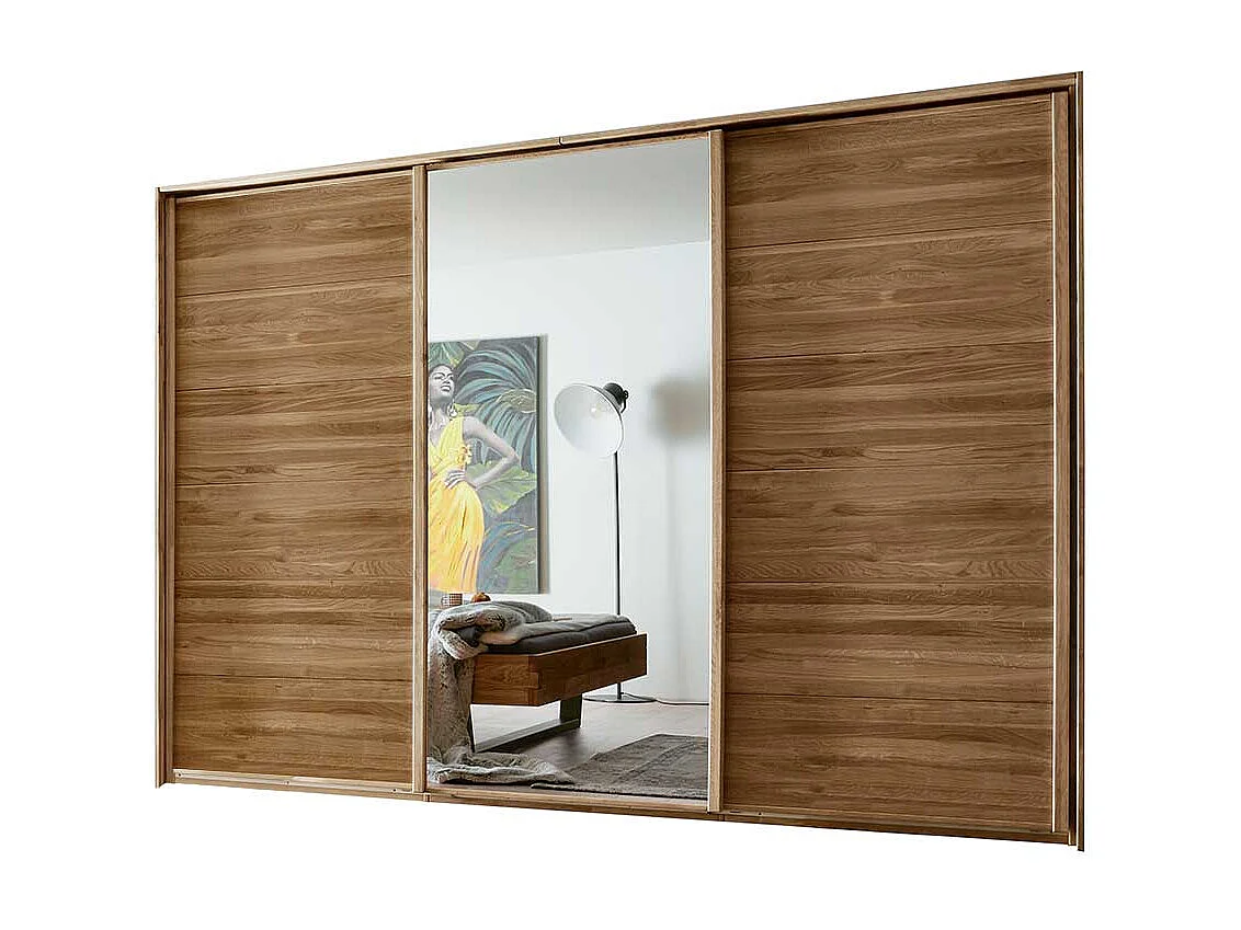 Schwebetuerenschrank aus Wildeiche Massivholz Spiegeltür