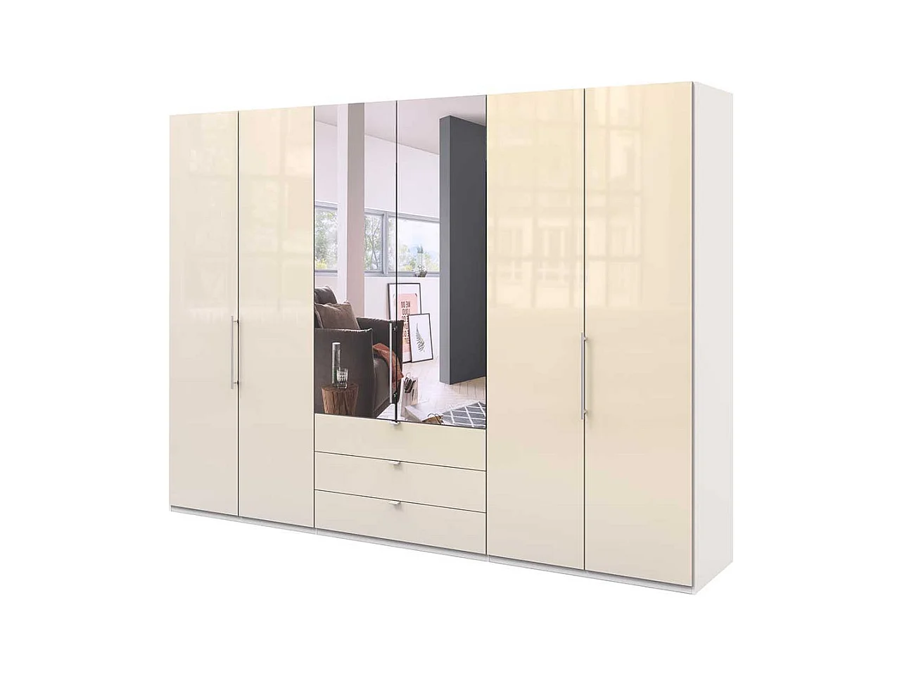 Schlafzimmerschrank 3 türig Cremefarben glasbeschichtet