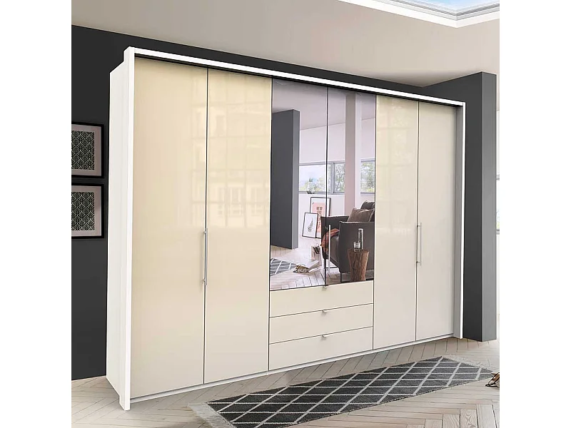 Schlafzimmerschrank 3 türig Cremefarben glasbeschichtet
