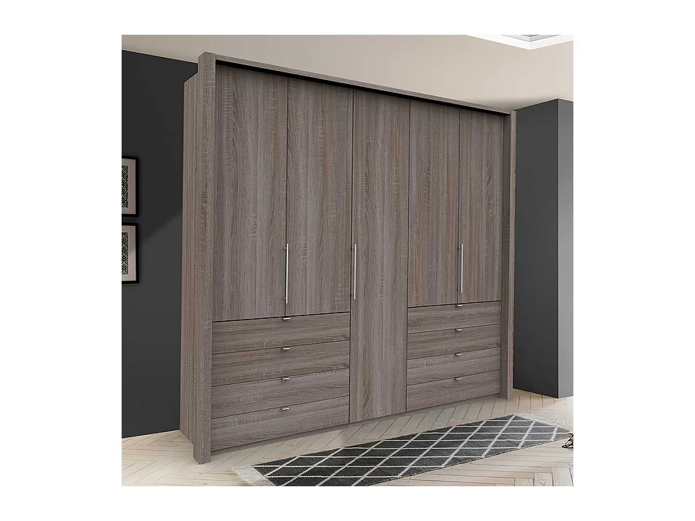 Eiche Trüffelfarbener Kleiderschrank 3 türig acht Schubladen