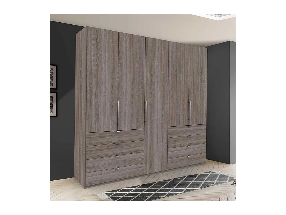 Eiche Trüffelfarbener Kleiderschrank 3 türig acht Schubladen