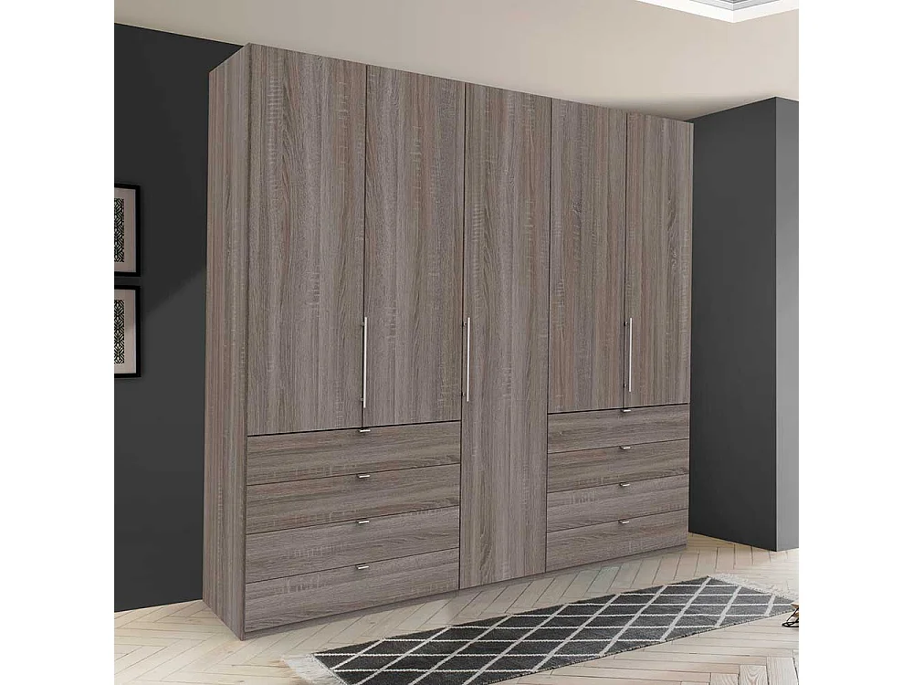 Eiche Trüffelfarbener Kleiderschrank 3 türig acht Schubladen