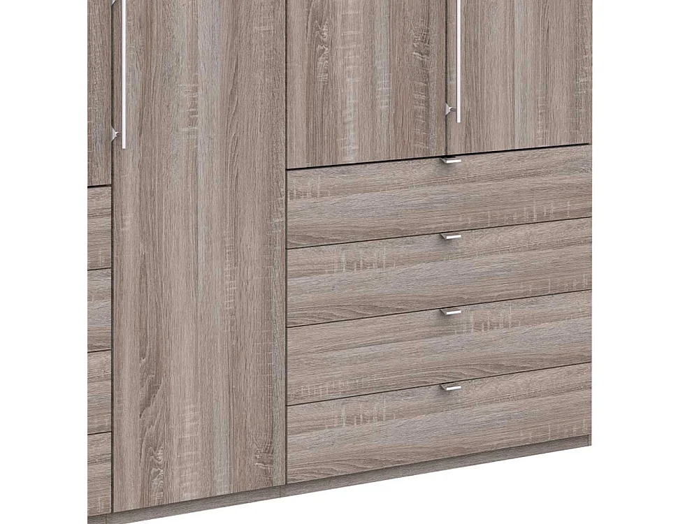 Eiche Trüffelfarbener Kleiderschrank 3 türig acht Schubladen