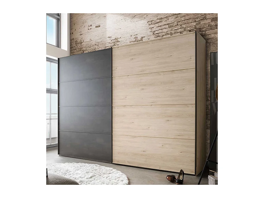 Schiebetüren Kleiderschrank in Eichefarben Dunkelgrau